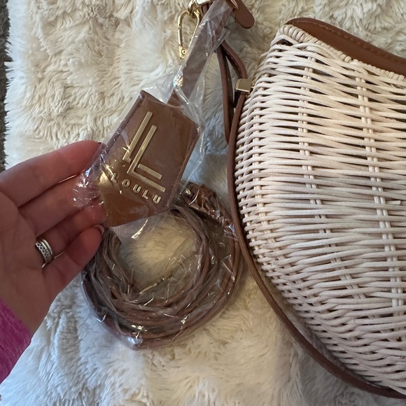 NWT Loulu Woven Rattan & Brown Leather Shoulder Bag | Boho Chic Summer Purse - Picture 5 of 8
